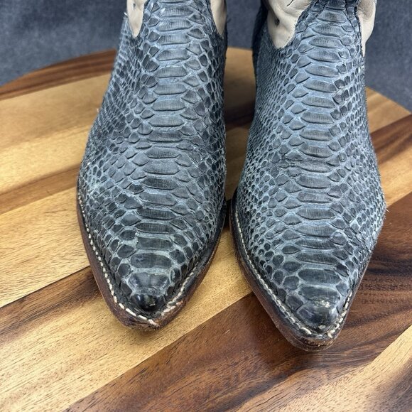 Tony Lama Boots 1466 Sz 10M Gray/Blue and Tan Snake Skin Embroidered - Picture 5 of 11